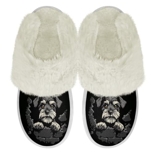 Howilath Dog Print Cotton Slippers with Fur Edges Warm House Shoes with Anti-Skid Sole Casual Novelty Fuzzy Slippers2