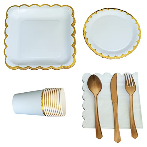 apott Blue Disposable Dinnerware Set for 10 Guests Party Supplies Included Paper Plates Cup Napkins Fork Knives Spoons for Weddings Graduation Festivals