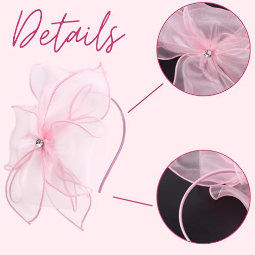 Needzo Light Pink Fascinator Headband for Women, Derby, Church and Tea Party Hair Accessory, One Size Fits Most - Thumbnail 3