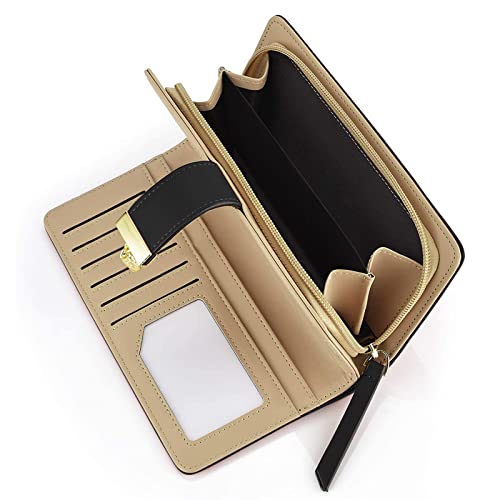 PGXT Women's Wallet Women Credit Card Holder Hollow Leaf Pattern Bifold Leather Lady Long Wallet Purse Zip Birthday Xmas Gifts for Women Girls(Black)3