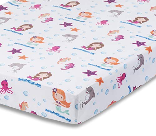 Baby Girl Fitted Crib Sheet Mermaid Adventures, 100% Soft Breathable Microfiber Baby Sheet, Fits Standard Size Crib Mattress 28in x 52in, Nursery Sheet