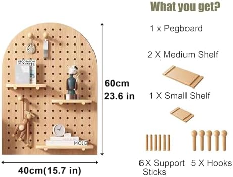 Pegboard Wall Storage Shelf,Pegboard Wall Storage,Pegboard Wall Organiser Kit - Wooden Pegboard Organizer for Home Office Garage Display and Storage - Wall Mount Combination Kit