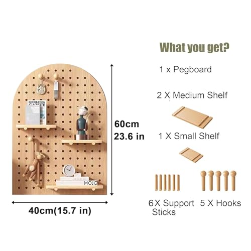 Panneau perforé et kit d'organisation murale en bois à crochets modulables - 2
