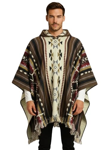 Image of Wool Poncho Adult Ponchos With Hood for men Alpaca Poncho Men Artesanal Ponchos Adult Alpaca Mens Panchos