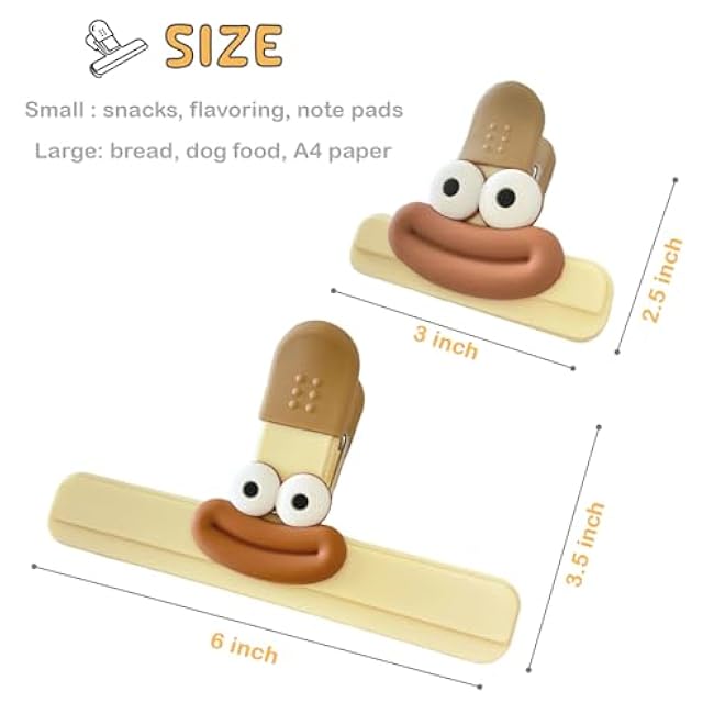 6 Pack Chip Bag Clips, Plastic Bag Clips for Chips Food Storage Cute Heavy Duty Seal (6 Small)