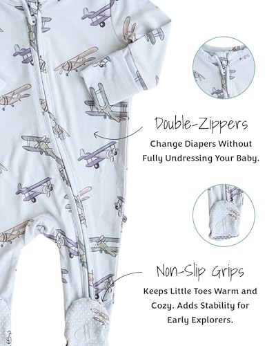 Caden Lane Zippered Baby Footie Pajamas, Soft Onesie Bodysuit with Feet & Double Zipper for Easy Diaper Change, Infant, and Toddler Footed One-Piece Jumpsuit, First Class, 0-3 Months3