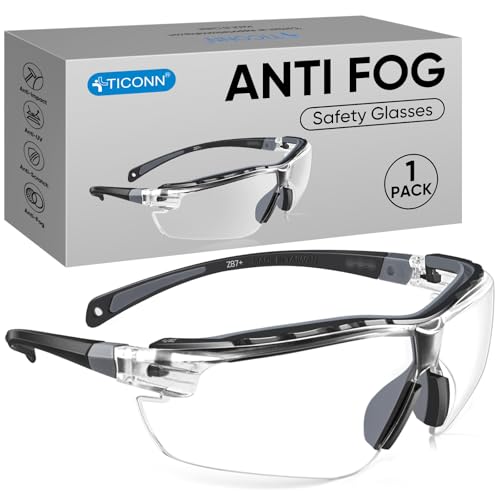 TICONN Anti-Fog Safety Glasses for Men and Women, ANSI Z87.1 Scratch Proof Eye...