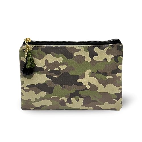 XDMXY Cute Small Cosmetic Bag Mini Makeup Bag for Women and Girls,PU Leather Small Travel Toiletry Bag Accessories Organizer with Zipper Tassel, Camouflage, Cute