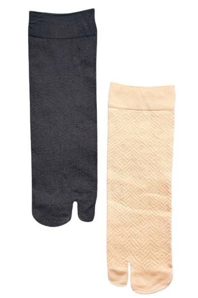 Ankle Length Black Patterned Calf Cotton Thumb Socks For Women/Girls for summer wear-Combo Free Size(pack of 2)-image-12