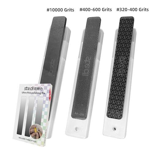 stedi 3pcs Hobby Model Polishing Tool Ultimate Precision Glass Polishing File #320-400 Grit #400-600 Grit #10000 Grit, Silver