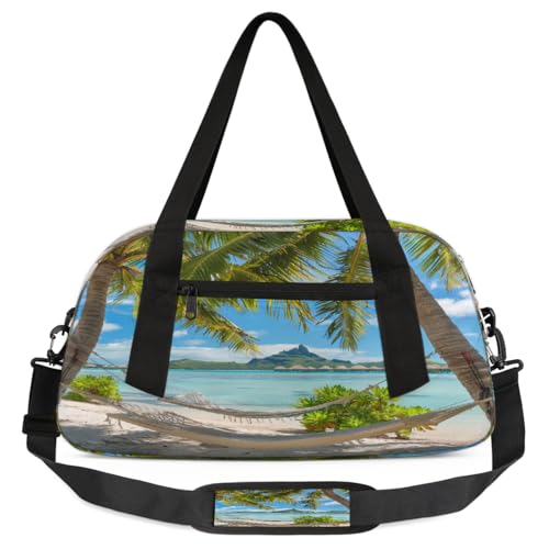 Kids Gym Bag with Adjustable Shoulder Strap, Ocean Beach Palm Trees Tropical Island Seaside Boys & Girls Travel Sport Duffle Bag School for Overnight Travel Bag