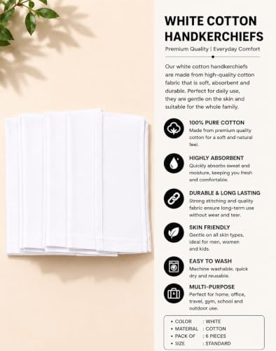 Image of Calvero Cotton Solid Handkerchief for Men and Boys, Super Absorbent Hanky, Black, Blue, Orange,Red,White,Yellow, 3 Pack