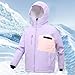 Color Block Hooded Ski Jacket For Kids Fashion Windbreaker Insulated Snow Suit Girls Outdoor Comfy Purple 10-11 Years