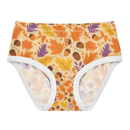 Orange Yellow Autumn Leaves Toddler Girl Underwear, Cotton Underwear Girls, 2T–8 Years