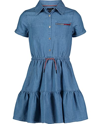 Tommy Hilfiger Girls' Short Sleeve Lightweight Denim Dress, Collared with Cinched Waist