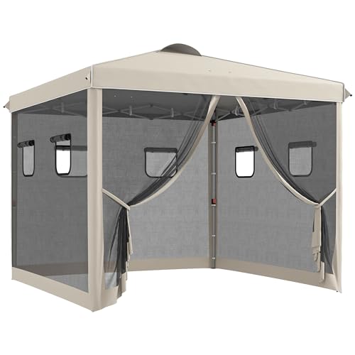 10' x 10' Pop Up Canopy Tent with Netting, Instant Screen House Room, UV-Resistant Sun Shelter, Height Adjustable with Windows, and Carry Bag for Outdoor, Garden, Patio