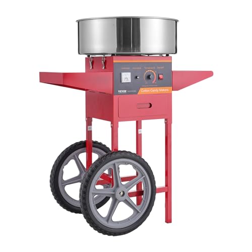 VBENLEM Commercial Cotton Candy Machine with Cart, Electric Floss Maker with Stainless Steel Bowl,...