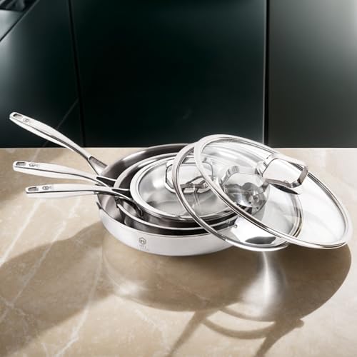 10 Inch Pure Titanium Frying Pan with Glass Lid - Coating-Free & PFOA-Free | 2.5mm Thick Titanium Body | Naturally Easy-Release Surface | Induction/Gas/Oven Safe to 500°F