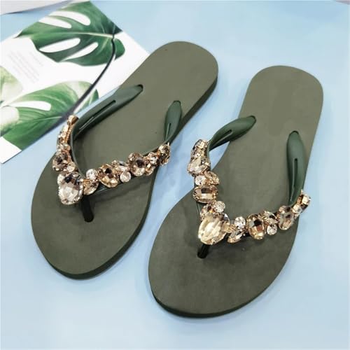Flip Flops for Women All-match Beach Shoes Soft Bottom Casual Flip-flops Rhinestone Chain Flat Slippers2