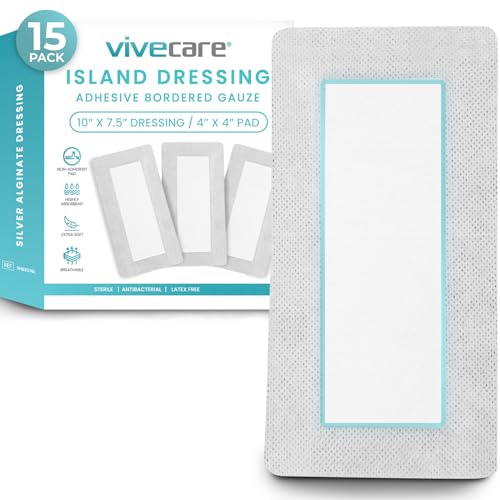 Vive Care Gasa adhesiva de 4 x 8 pulgadas (15 piezas) – Apósito ultra absorbente para el cuidado de heridas – Vendaje estéril transpirable para el dolor de cama – Almohadilla no tejida envuelta