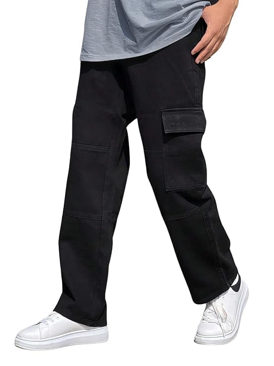 cabrrr Men’s Black Baggy Cargo Pants – Relaxed Fit Streetwear Trousers with Utility Flap Pockets | Stylish Loose Fit Bottoms for Hip Hop, Casual-picture-17