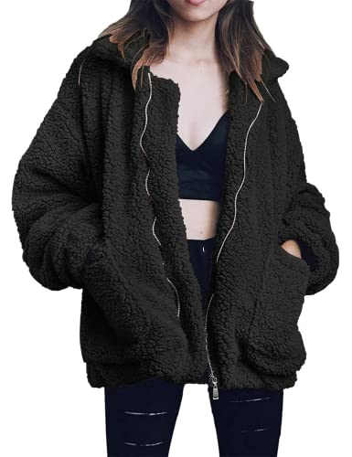 black fuzzy zip up jacket
