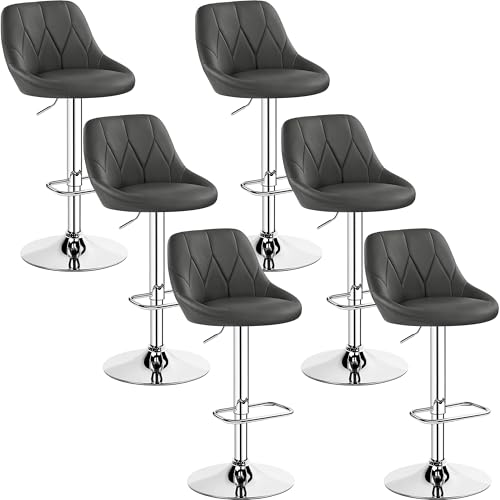 Yaheetech Lot de 6 tabourets de Bar à Hauteur réglable 86-107,5 cm Chaises de Bar Siège pivotant Repose-Pieds carré Structure en métal Gris foncé