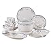 Zestaw obiadowy Gift Essentials – 60 sztuk porcelanowych talerzy obiadowych na 10 – Trwały zestaw obiadowy z porcelany ，Talerze i miski – Kuchenka mikrofalowa ，Można myć w piekarniku i zmywarce (kolo