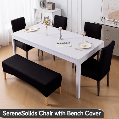 Image of HOKIPO 'SereneSolids' 140 GSM Dining Chair Cover Set of 4 with 1 Bench Cover, Black (AR-6282-BLK)
