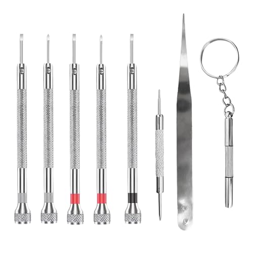 BosuLai 8 Piezas Juego de Precisión Destornilladores para Reloj et Gafas, Herramientas Relojero Destornillador Gafas con Destornilladores Phillps&Flat&Hex para Reparar Reloj Lente