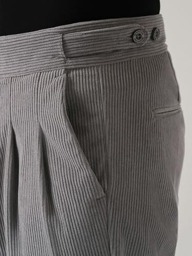 Image of Banana Club Men's Corduroy Gurkha Pants - Classic Cream Cotton Trousers with Regular Fit and Distinctive Waist Design for Casual Wear