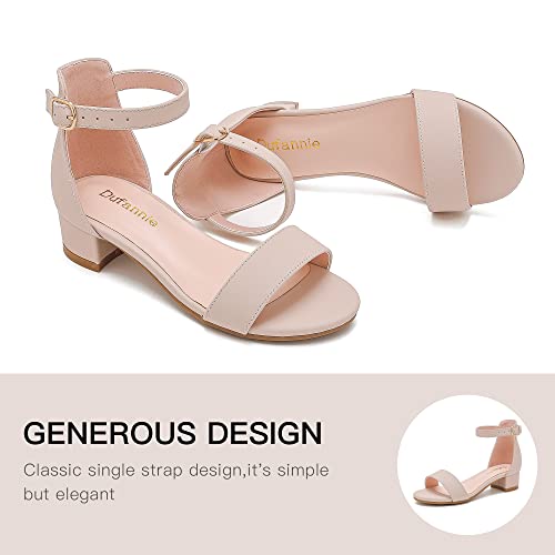 Image of Dufannie Girls Sandals Low Heels Dress Pump Ankle Strap Open Toe Flower Girl Wedding Party for Toddler Little Big Kid