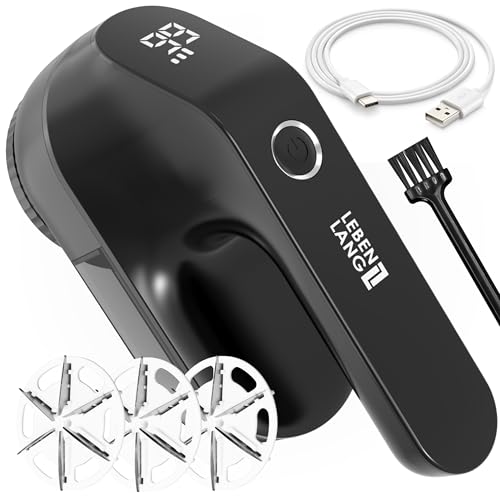 LEBENLANG Fusselrasierer Elektrisch 2000mAh - Inkl. LED Anzeige & Reinigungspinsel I Bis zu 2h...