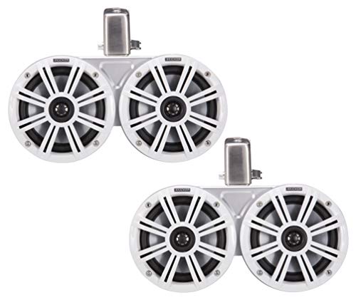 KICKER 45KMTDC65 Marine Tower Speakers with Swivel Clamps & 45KM654L Speakers White Grills with White Enclosures