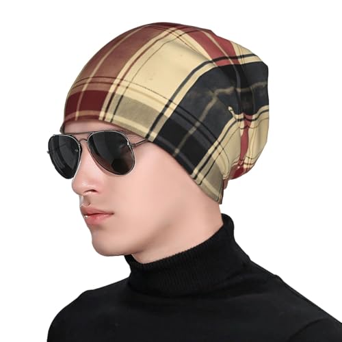 WZYWHJ Gorro de punto para adultos, elegante y cómodo para todas las estaciones, con tela extra cálida, estampado a cuadros, color negro