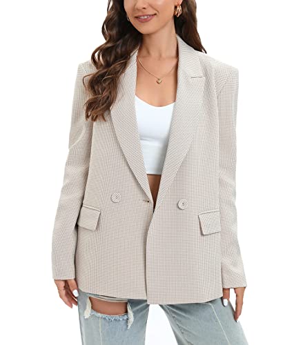 TRNY Women's Oversized Double-Breasted Suit Blazer Jacket Long Sleeve Casual Boyfriend Style Work Office Blazer with Pockets