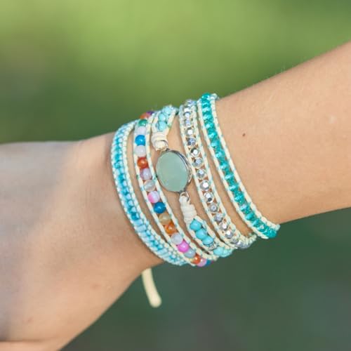 Image of YGLINE Natural Stone Bracelet 5 Wraps Bracelet Handmade Blue Color Boho Bracelet for Women Bracelet