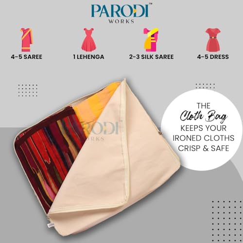 Image of Cotton-Canvas Clothes Storage Bag /Saree Covers For Storage /Saree Covers with Zip Design for Woman Dresses, Sarees, Lehengas for Wardrobe Organizer (17 x 14 x 7 Inch) (Pack of 9)