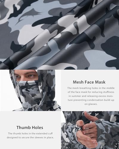 FISHEAL Men's Performance Fishing Hoodie Shirt - UPF 50+ Sun Protection Long Sleeve Thumbholes Shirts with Neck Gaiter4