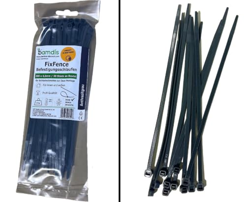 Passants de fixation « FixFence » anthracite pour brise-vue de 200 x 4,6 mm - 50 pièces dans un sac de bambus-discount.com - Montage : fixer les nattes en...