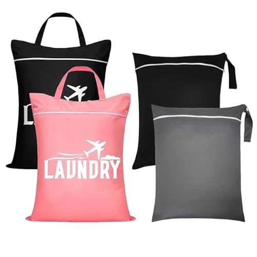 4 PCS Bolsa Ropa Sucia Viaje Bolsa Saco Para Ropa Sucia Viaje, Gran Capacidad Laundry Bag, 48x58cm Impermeable, Plegable Portátil, Para Viajes, Fitness Natación