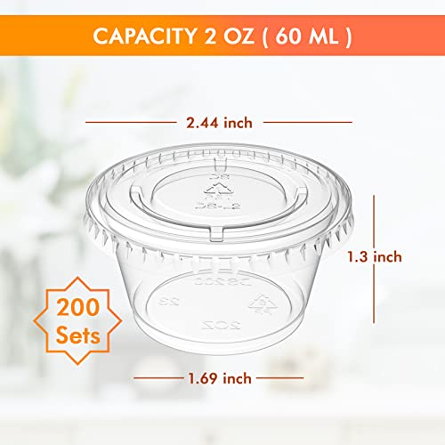 Turbo Bee 200 Sets 2Oz Portion Cups With Lids,Jello Shot Cups With Lids, Small Disposable Souffle Portion Container For Salad Dressing Sauce Condiment Snack Souffle And Salsa #TOP2