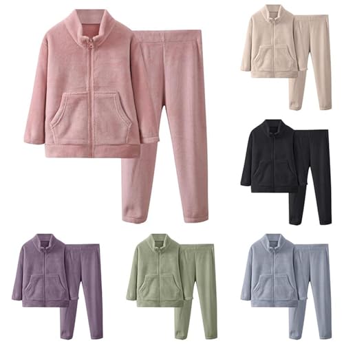 Kids Girls 2-Piece Outfits Zip Up Fleece Soft Tops Pants Set Soft Long Sleeve Sweater Sweatpants Fall Winter Clothes