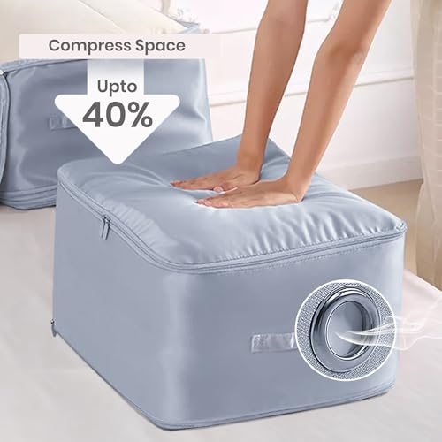 Image of Yellow Weaves Polyester Space Saving Self Compression Organizer Bag for Comforters, Blankets, Clothes, Travel, Storage Bag for Wardrobe, No Vacuum Needed, 2 Layer, Large (Pack of 1), Grey