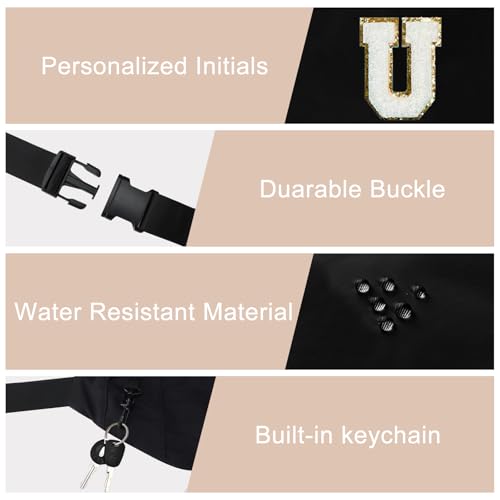 Image of Birthday Gifts for Women Men,Personalized Fanny Pack Crossbody Bag Waist Pack with Initial Letter Patch,Christmas Gifts Cute Trendy Stuff for Daughter Sister Her,Black U