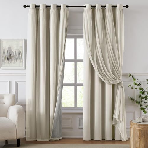 Swandream 100% Blackout Curtains for Bedroom, Double Layer Ivory Curtains,