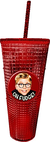 Image of Spoontiques Holiday Diamond Tumbler, 20oz - Textured Cup w /Staw, Double Wall Insulated, BPA Free - A Christmas Story