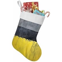 Christmas Stockings, Gray Yellow Xmas Tree Faux Fur Christmas Stocking, Color Block Oil Painting Modern Abstract Hanging Ornaments Stockings for Christmas Holiday Party Decorations 18"x12"