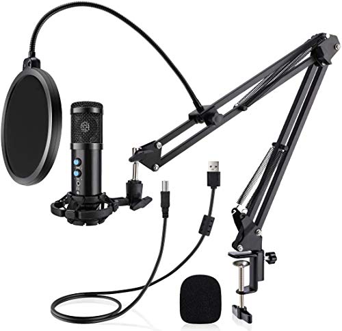 USB Condenser Microphone,USB Microphone Kit for PC Computer,Multipurpose Mic with Boom Arm Shock Mount Pop,Plug and Play for Voice Overs,Gaming,Podcast,Chatting,YouTube Videos,Home Studio