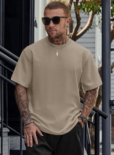 Image of Herberton Mens Oversized T-Shirts Heavyweight Stretch Thick Cotton Tee | 320GSM, Oversized, Heavyweight, Street, Cool, All Season, Stretch, Smooth, Wrinkle-Free, Drop Shoulder, Lasting Durability